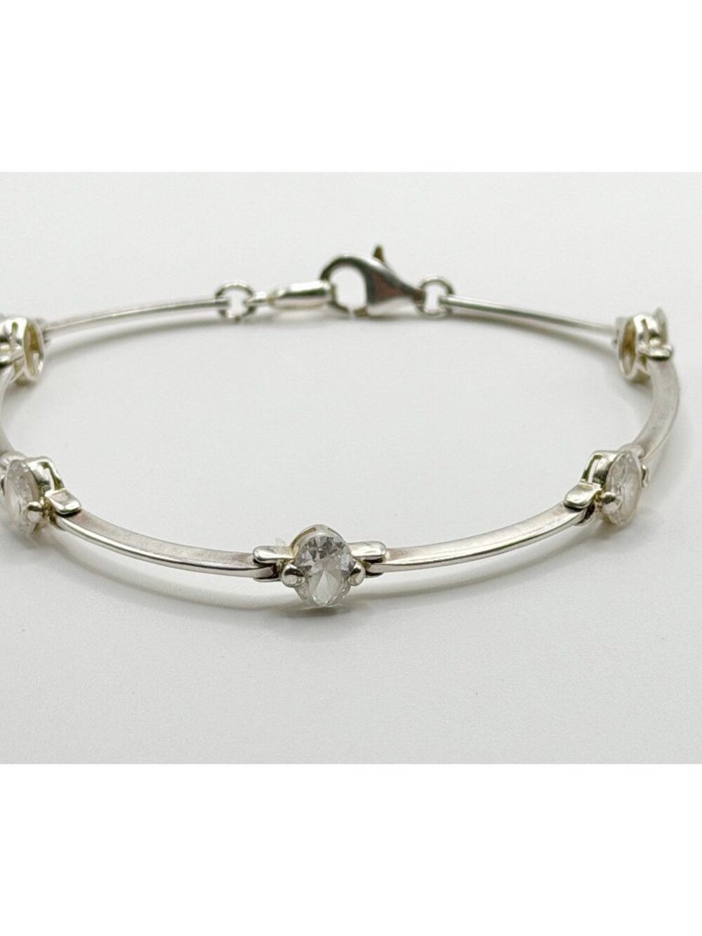 SUC 925 Sterling Silver Oval‎ Cubic Zirconia Stone Link Bracelet